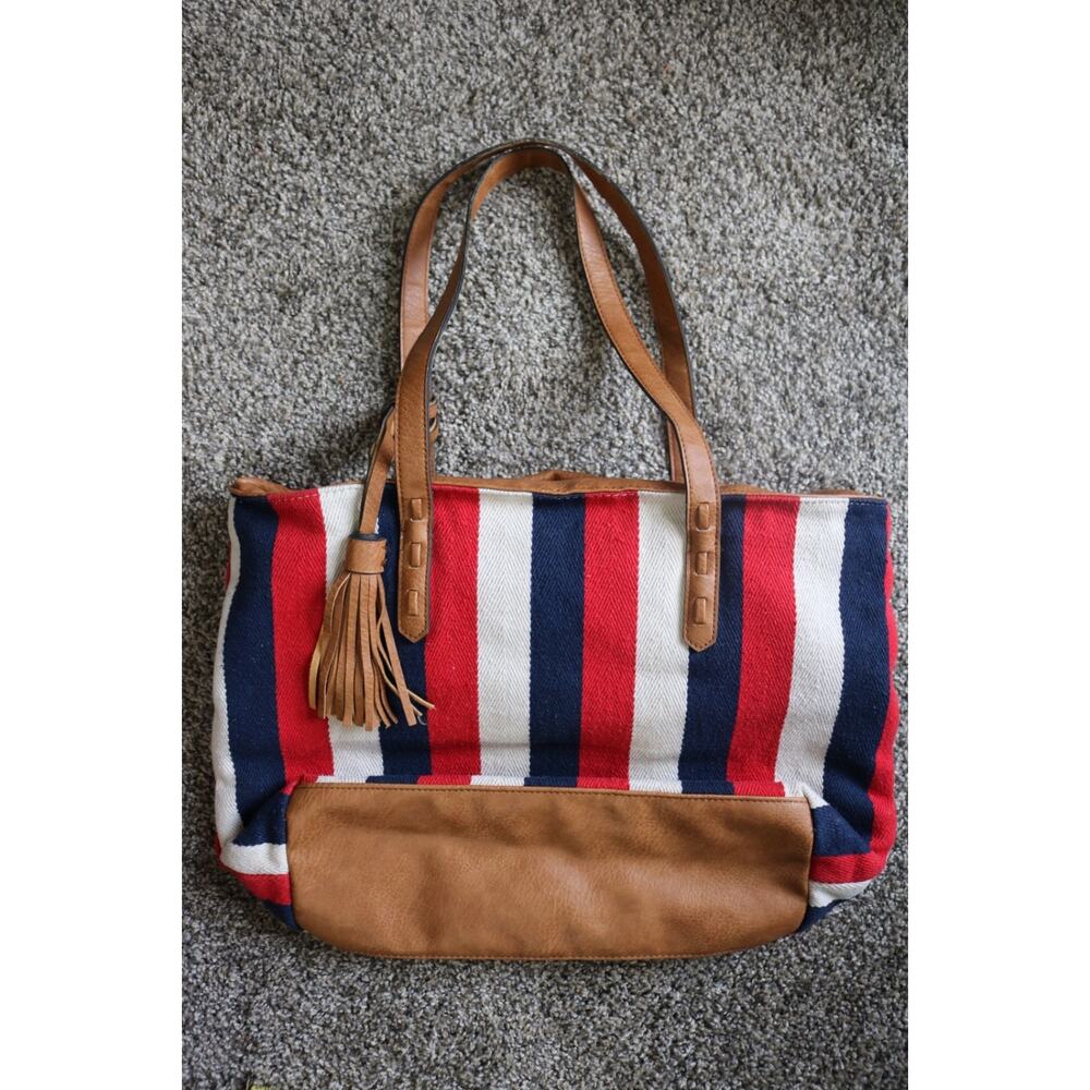 BUENO Red White Blue Leather Tote Bag Purse - Picture 6 of 10